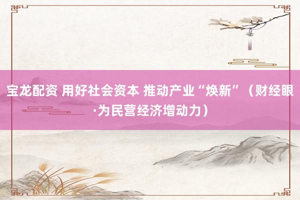 宝龙配资 用好社会资本 推动产业“焕新”（财经眼·为民营经济增动力）