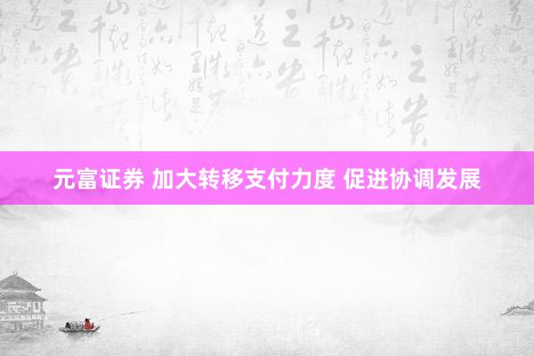 元富证券 加大转移支付力度 促进协调发展
